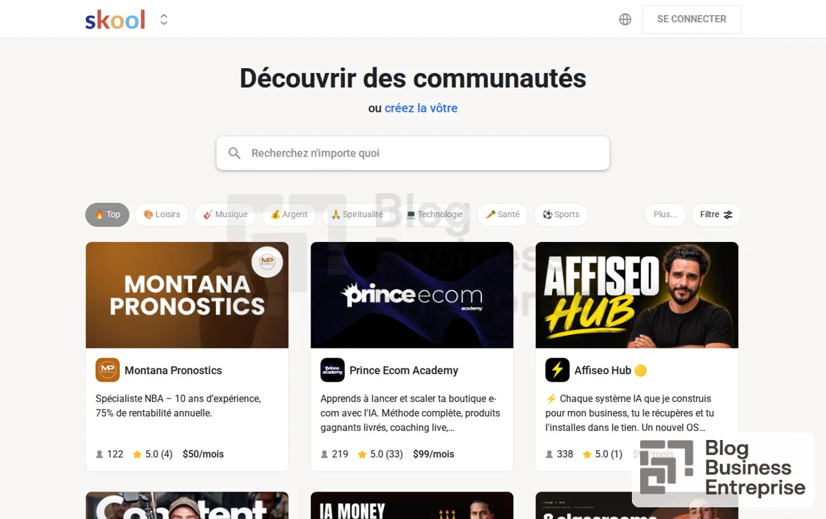 Capture : Skool : découvrez des communautés ou créez la vôtre